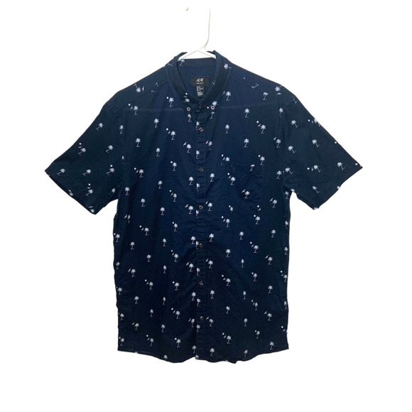 H&M Shirts Mens Hm Easy Iron Short Sleeve Buttondown Shirt Navy Blueanchors Size M Poshmark